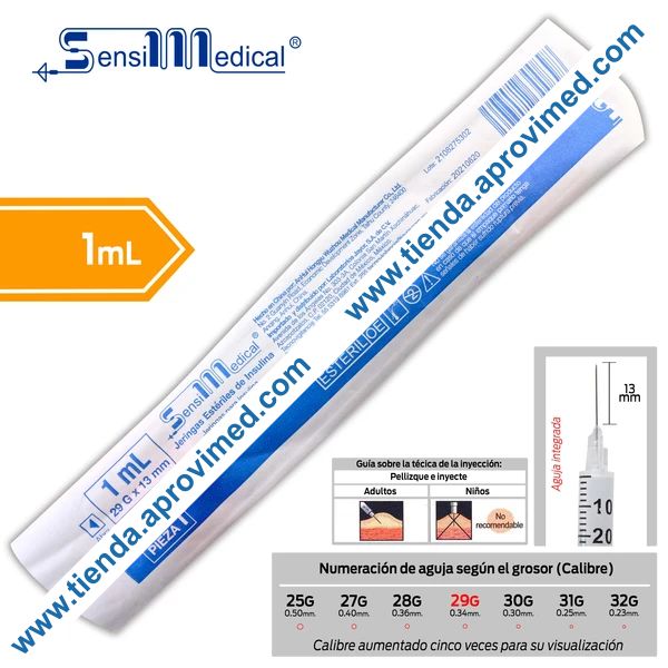 Jeringa desechable para insulina con aguja integrada — 1 ml