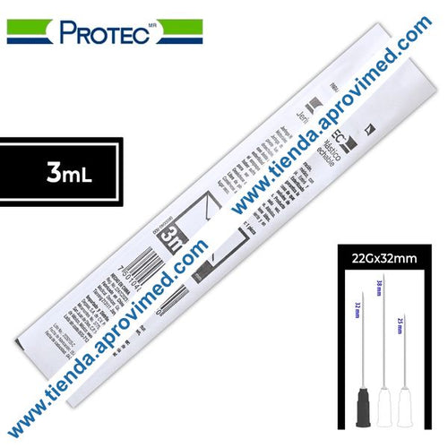 Jeringa hipodérmica de 3 ml con aguja 22G para inyecciones