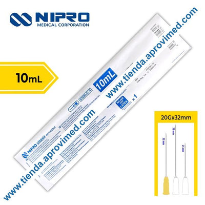 Jeringa hipodérmica de 10 ml con aguja amarilla de 20G — 1 pza