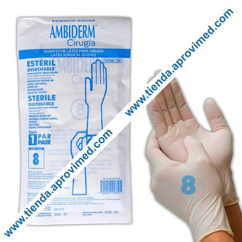 Guantes de látex estériles para cirugía — Talla 8, paquete 1 par