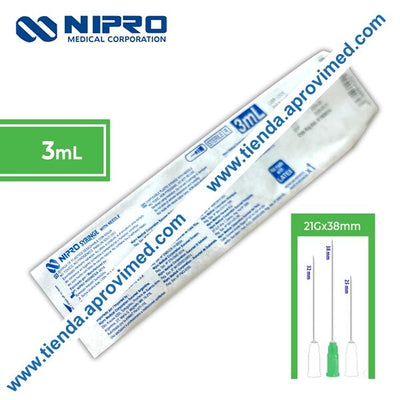 Jeringa hipodérmica 3 ml con aguja verde de 21G — 1 pieza