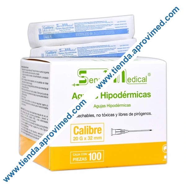 Agujas hipodérmicas desechables de 20G x 32 mm — Caja 100 pzas