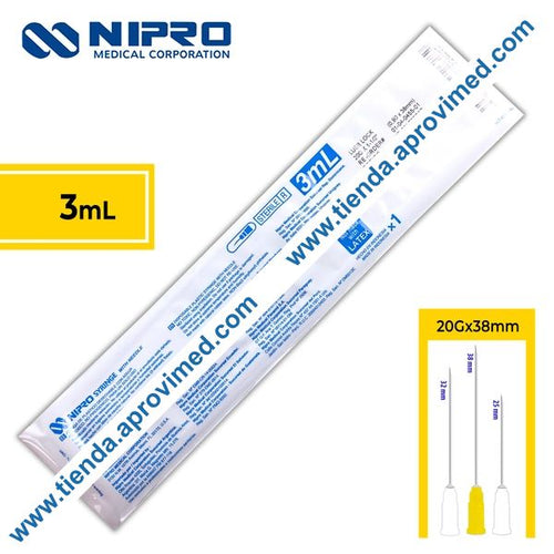Jeringa hipodérmica de 3 ml con aguja amarilla de 20G — 1 pieza