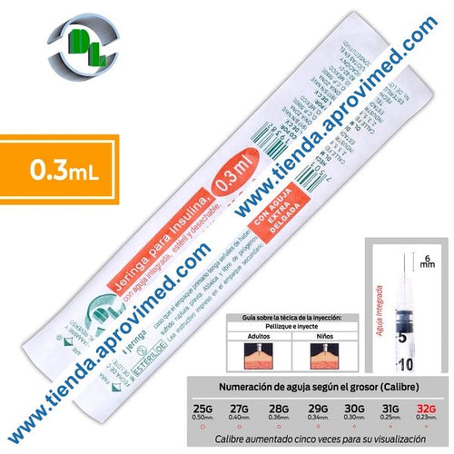 Jeringa de insulina 0.3 ml con aguja integrada — 1 pieza
