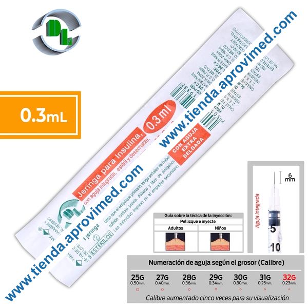 Jeringa de insulina 0.3 ml con aguja integrada — 1 pieza