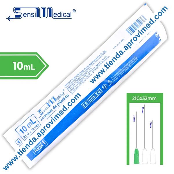 Jeringa hipodérmica desechable de 10 ml con aguja 21G
