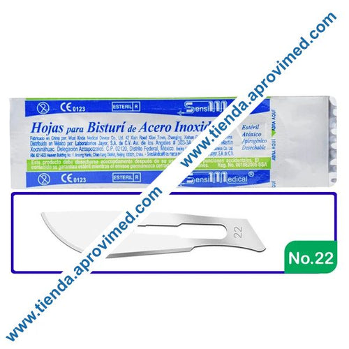 Hoja de bisturí de acero inoxidable No. 22 para cirugías