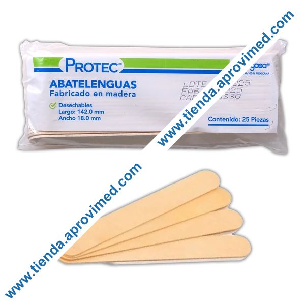 Abatelenguas de madera desechable — Paquete 25 pzas