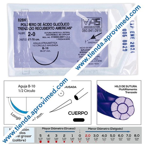 Sutura absorbible de ácido glicólico para cirugía — 1 pza