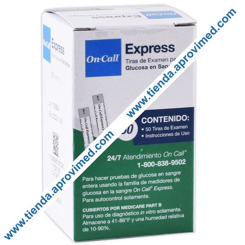 Tiras reactivas para glucómetro On-Call Express — Caja 50 pzas