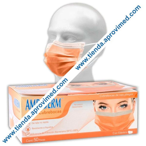 Cubrebocas quirúrgico desechable color naranja — Caja con 50 piezas