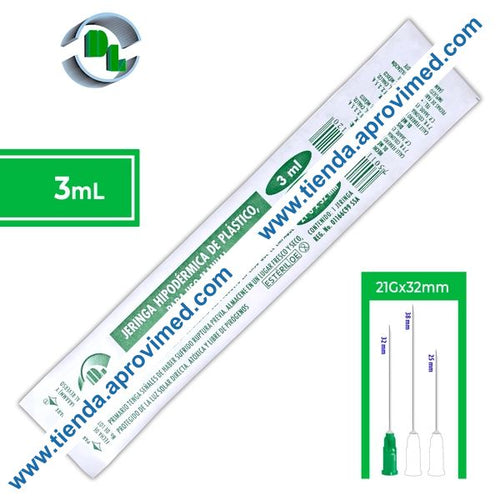 Jeringa hipodérmica desechable de 3 ml con aguja 21G — 1 pieza