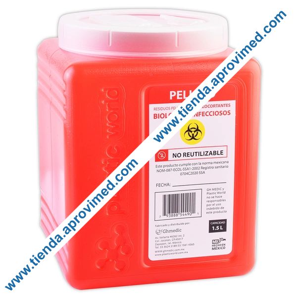 Contenedor desechable para residuos médicos 1.5 L — Uso seguro y práctico