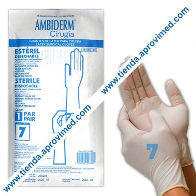 Guantes de látex estériles para cirugía — Talla 7, pares desechables