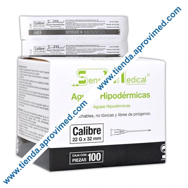 Aguja hipodérmica de acero inoxidable 22G x 32mm — Caja 100 pzas