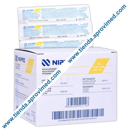 Aguja hipodérmica ultra corta 30G — Caja con 100 piezas