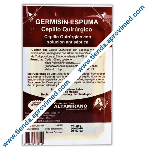 Cepillo quirúrgico de yodopovidona Germisín para desinfección pre-quirúrgica