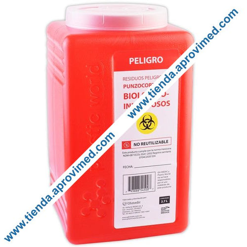 Contenedor desechable para residuos biológicos peligrosos — 2.7 Lts