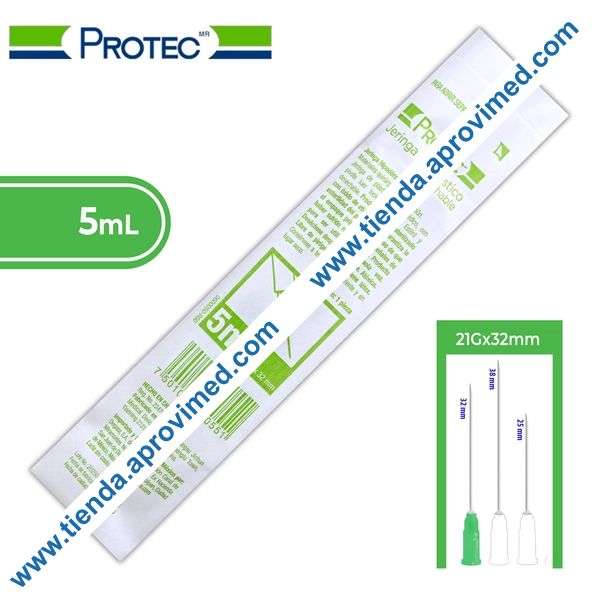 Jeringa hipodérmica desechable 5 ml con aguja verde de 21G