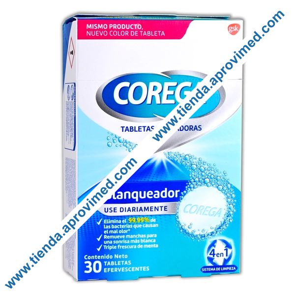 Tabletas limpiadoras para prótesis dentales Corega — Paquete 30 pzas