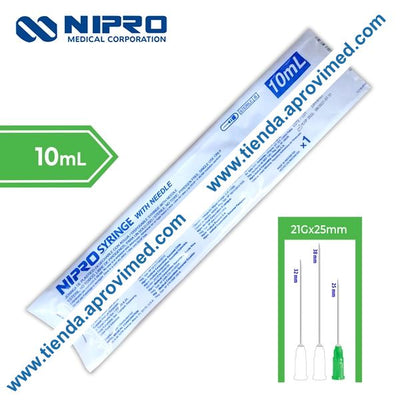 Jeringa desechable de 10 ml con aguja de 21G — 1 pieza