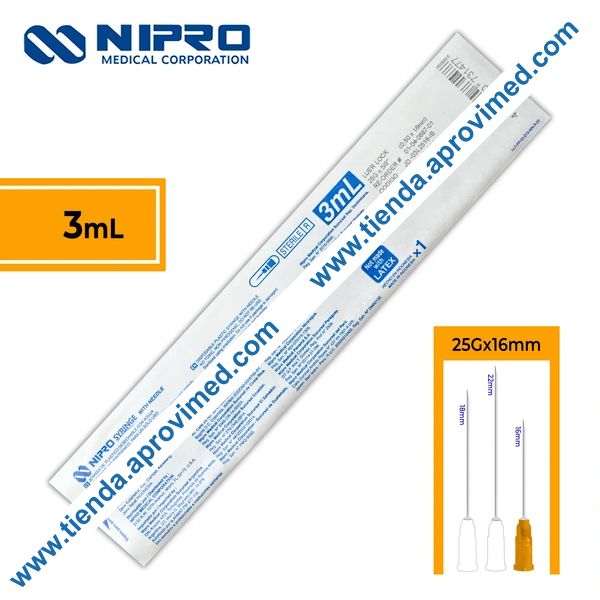 Jeringa hipodérmica desechable de 3 ml con aguja 25G — 1 pza