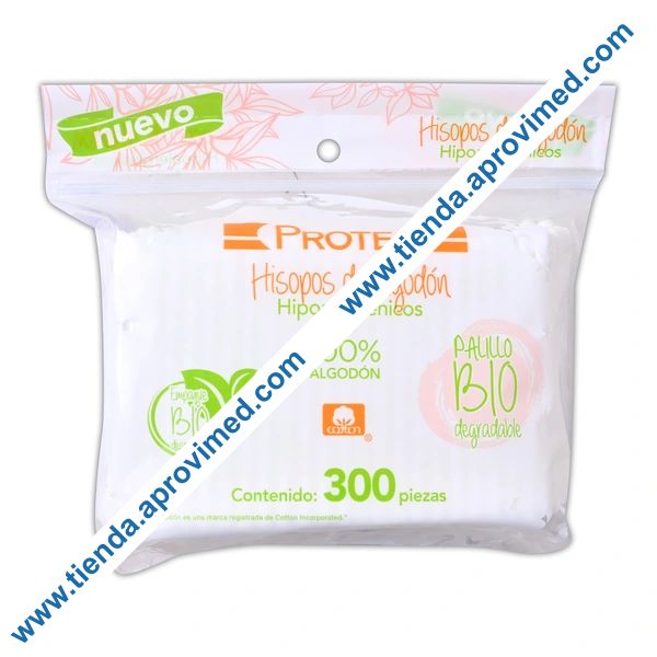 Hisopos de algodón biodegradables para limpieza personal — Bolsa 300 pzas