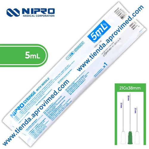 Jeringa hipodérmica desechable de 5 ml con aguja verde