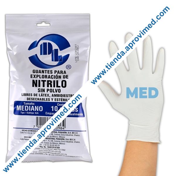 Guantes de nitrilo estériles para exploración — Paquete 10 pzas