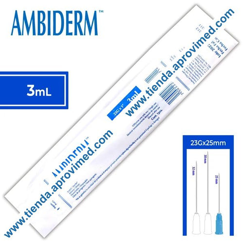 Jeringa hipodérmica de 3 ml con aguja azul de 23G — 1 pieza