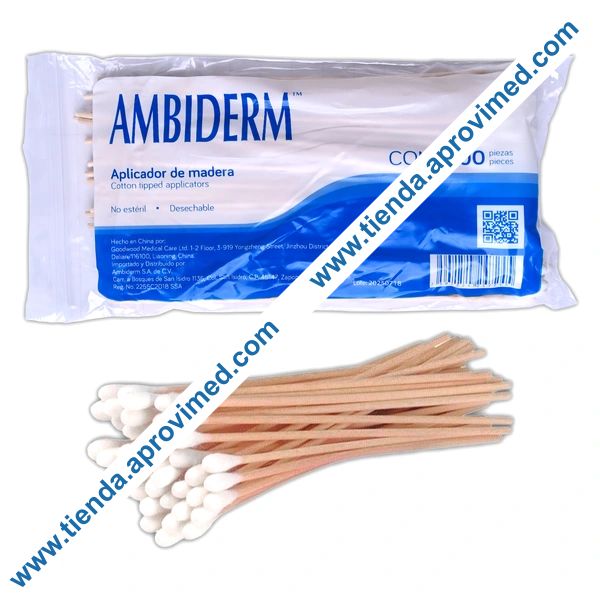 Aplicadores de madera con punta de algodón — Bolsa 100 pzas