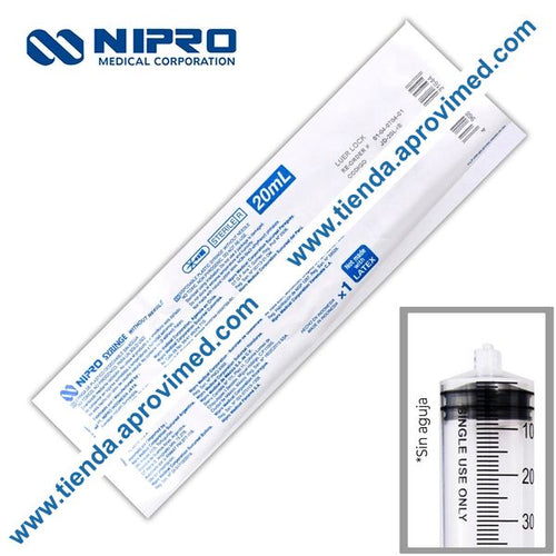 Jeringa sin aguja de 20 ml con sistema Luer Lock