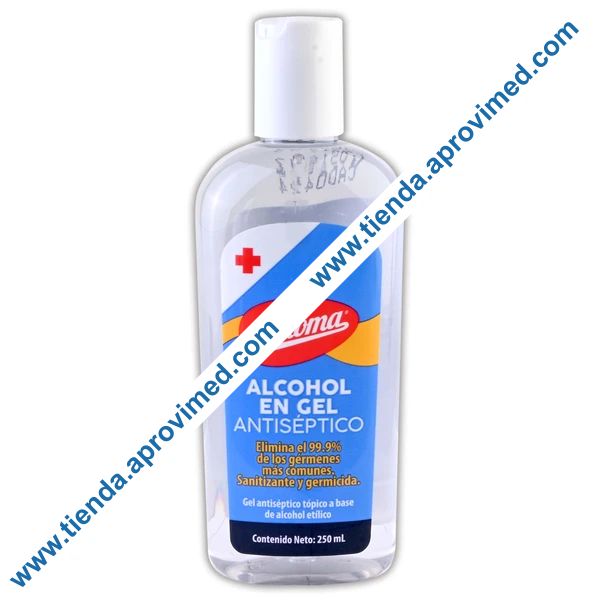 Alcohol en gel antiséptico 70° para piel — Frasco 250 ml
