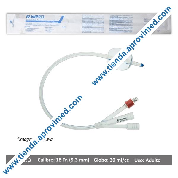 Sonda Foley de silicón 3 vías con globo de 30 ml — 1 pieza