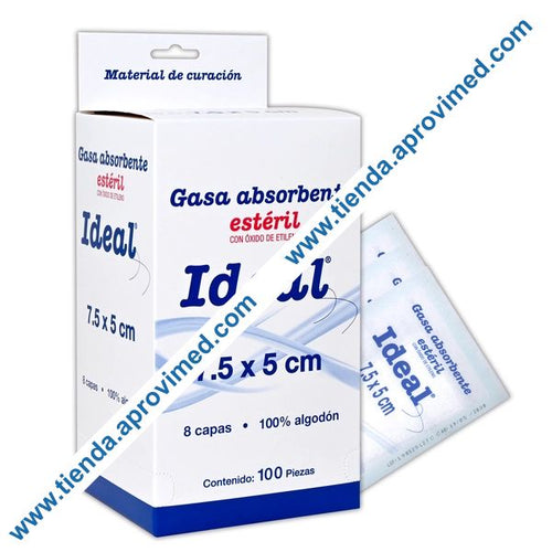 Gasa estéril absorbente Ideal 7.5 x 5 cm — Paquete de 100 piezas
