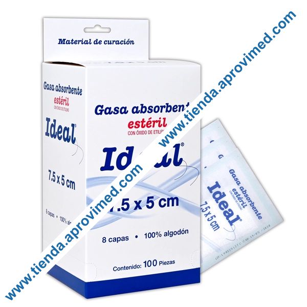 Gasa estéril absorbente Ideal 7.5 x 5 cm — Paquete de 100 piezas