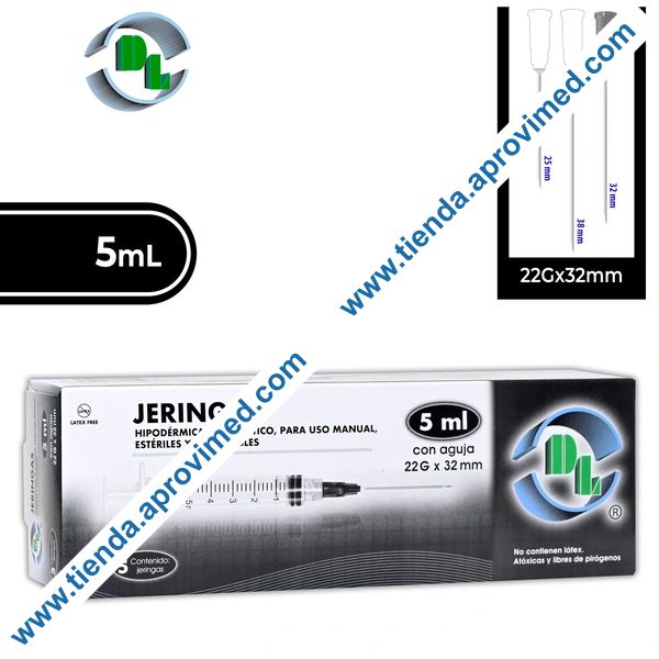Jeringa hipodérmica desechable 5 ml con aguja de 22G
