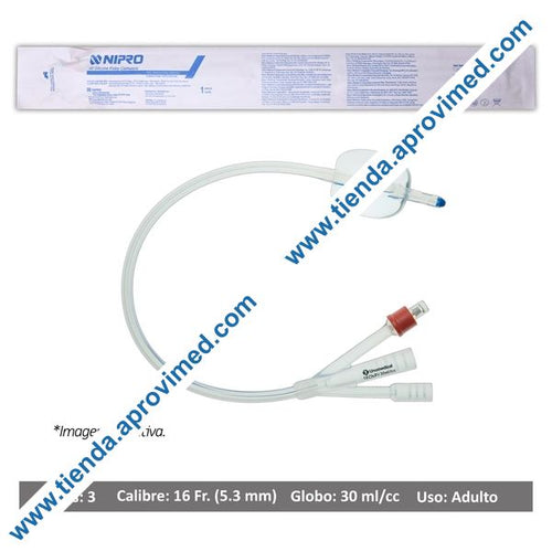 Sonda Foley de silicón 3 vías con globo 30 ml — 16 Fr