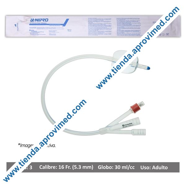 Sonda Foley de silicón 3 vías con globo 30 ml — 16 Fr