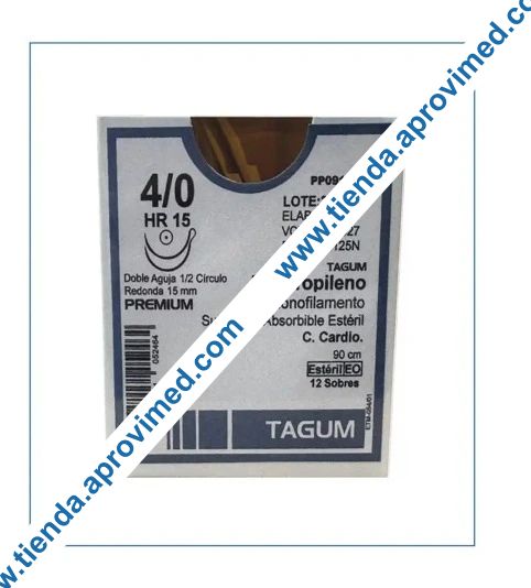 Sutura de polipropileno monofilamento no absorbible — Calibre 4/0, aguja 15 mm