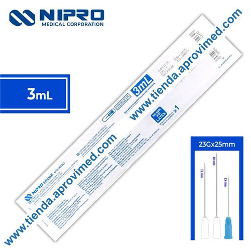 Jeringa hipodérmica desechable 3 ml con aguja corta color azul
