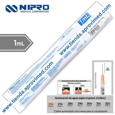 Jeringa de tuberculina de 1 ml con aguja desmontable — 1 pza