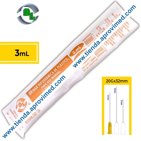 Jeringa hipodérmica de 3 ml con aguja 20G — Ideal para inyecciones