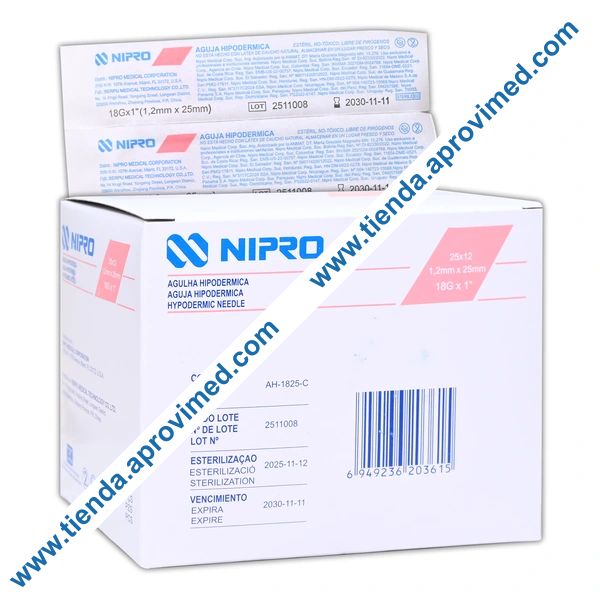 Agujas hipodérmicas desechables rosa de 18G x 1" — Caja 100 pzs