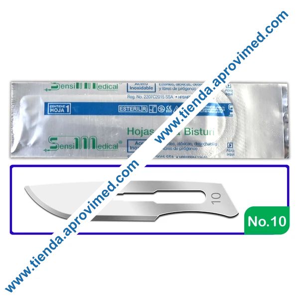 Hoja de bisturí de acero inoxidable para cirugías — SensiMedical No. 10