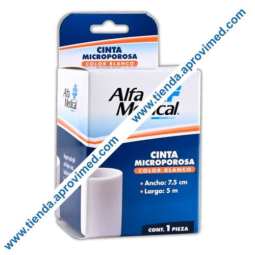 Cinta adhesiva microporosa hipoalergénica — Rollo blanco 7.5 cm x 5 m