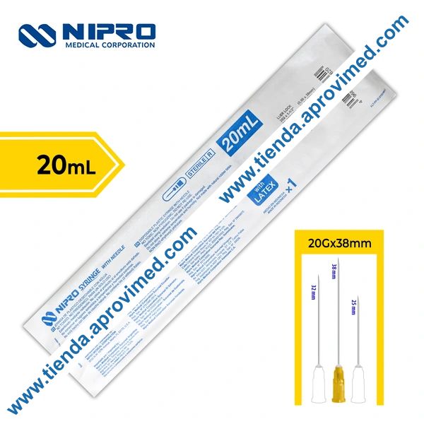 Jeringa de 20 ml con aguja 20G — Ideal para inyecciones y aspiraciones