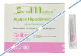 Aguja hipodérmica desechable 18G x 32 mm color rosa caja con 100 piezas