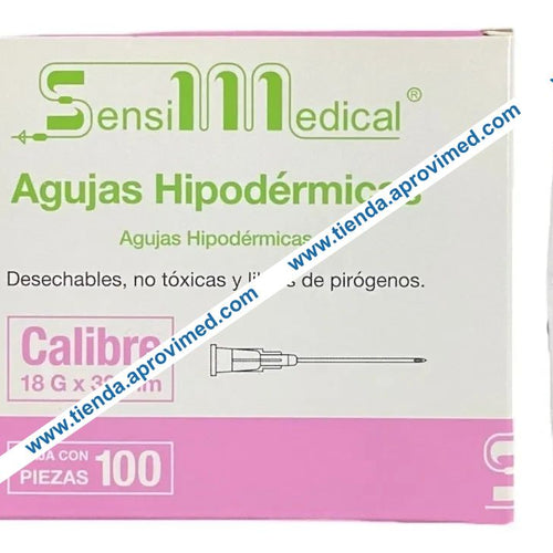 Aguja hipodérmica desechable 18G x 32 mm color rosa caja con 100 piezas