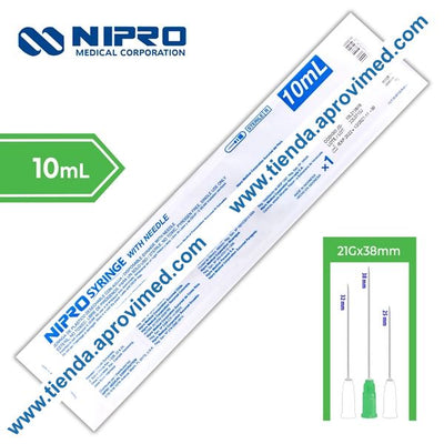 Jeringa hipodérmica desechable de 10 ml con aguja verde